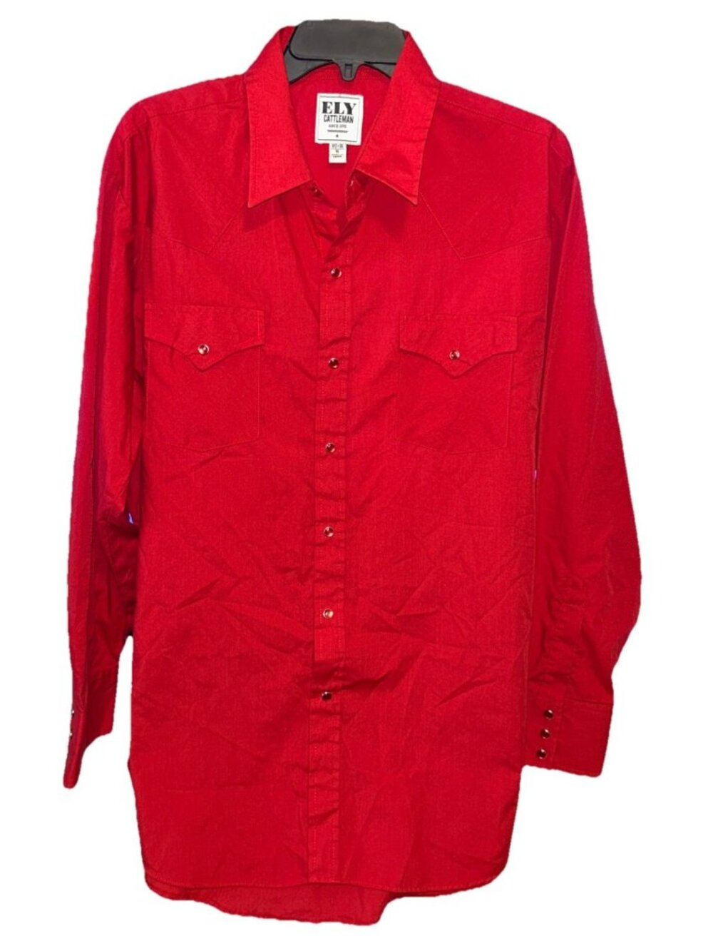 Ely Cattleman Shirt Men’s XL 17.5x35 Western Cowboy Rodeo Pearl Snap Red